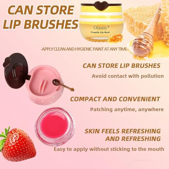 OLAUTY 9PCS BEE LIP BALM HONEY POT,HONEY LIP BALM BULK,HYDRATING SLEEPING LIPS MASK OVERNIGHT WITH STICKS,LIPS MASK HONEYPOT MOISTURIZING REDUCE LIP LINES,HYDRATING PREVENTION DRY &CRACKED LIPS CARE - Image 4